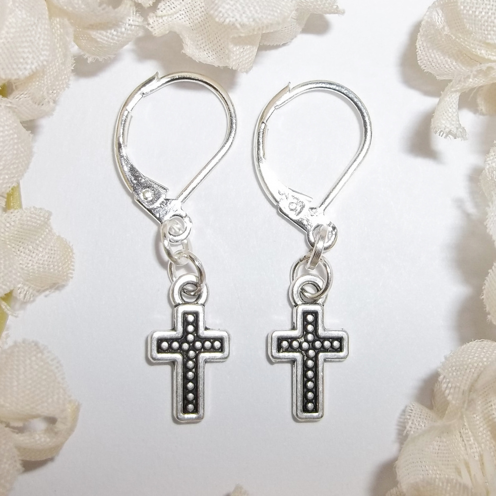 Simple Dainty Silver Cross Earrings Set Minimalist Unisex Style Dangle NWT 4942